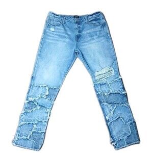 Vintage Y2K FOREVER 21 Men's Jeans 38 Waist Blue Distressed Denim Straight Leg